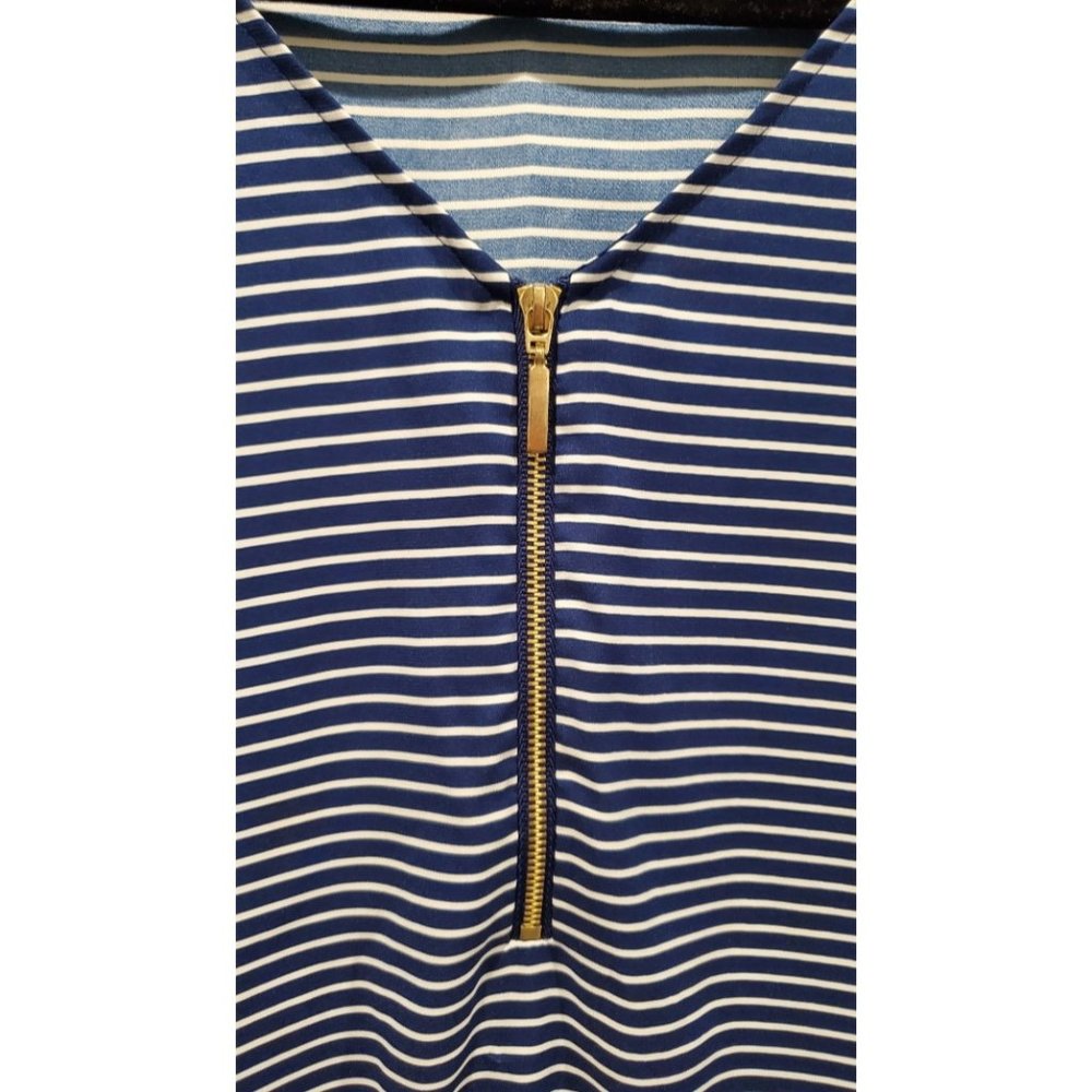 EXPRESS Zipper V-neck Striped Blouse - Picture 3 of 4